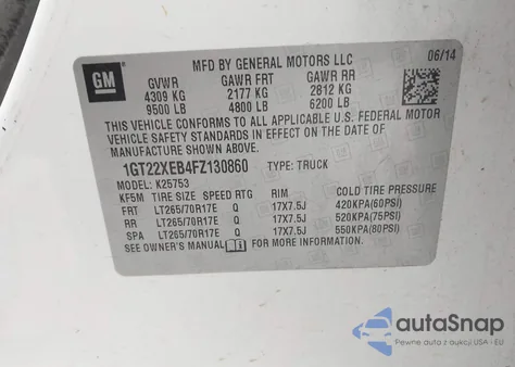 2015 GMC Sierra 2500Hd z USA, uszkodzony, nr VIN 1GT22XEB4FZ130860